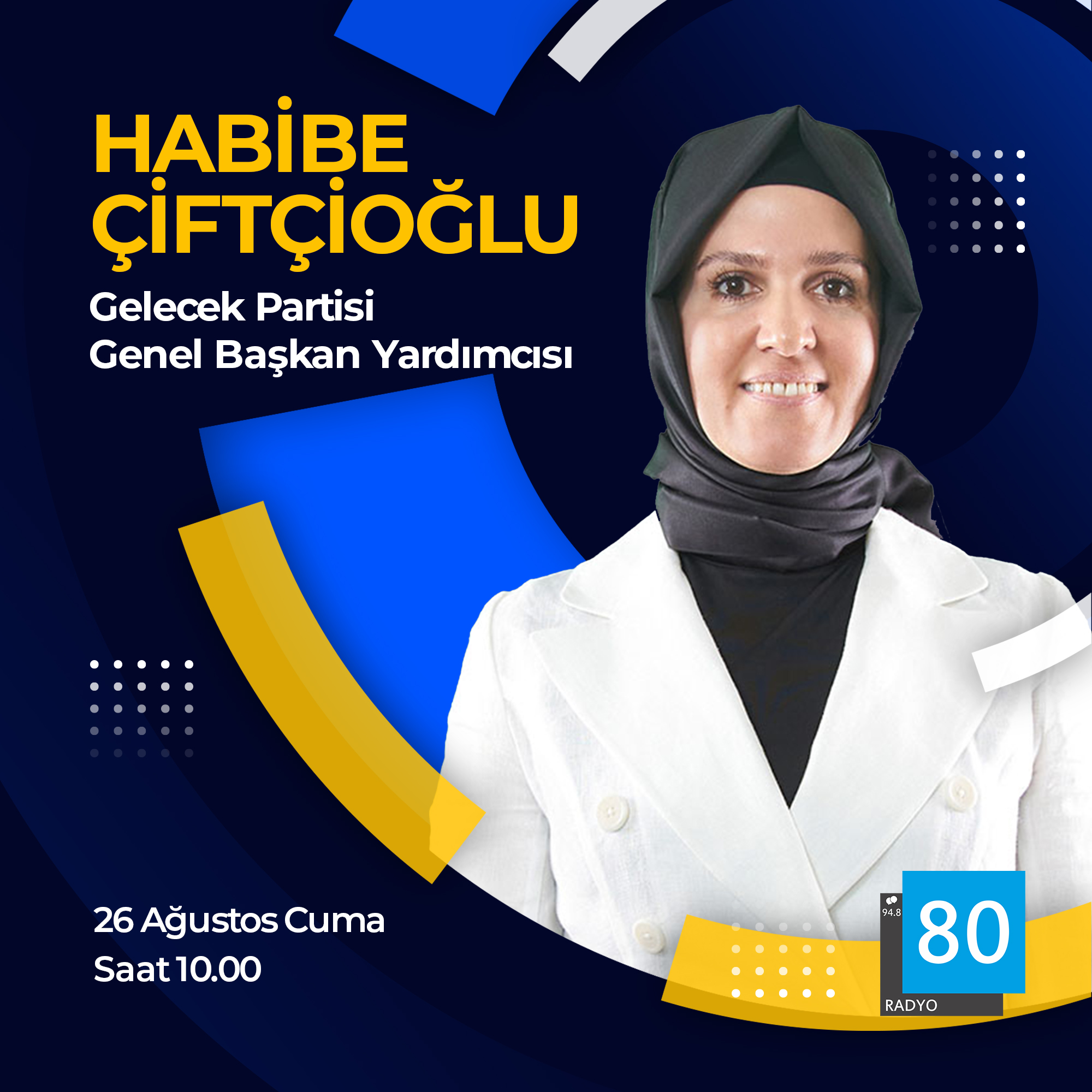 Genel Başkan Yardımcısı Habibe Çiftcioğlu Radyo 80'in konuğu olacak